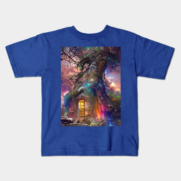 Beautiful House in a Tree in the Galaxy Kids T-Shirt by ArtStudioMoesker